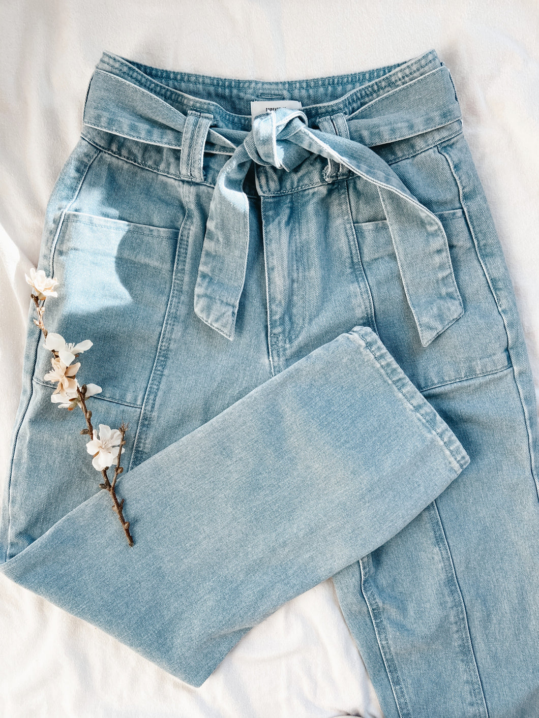 F21 High-Rise Tie Jeans