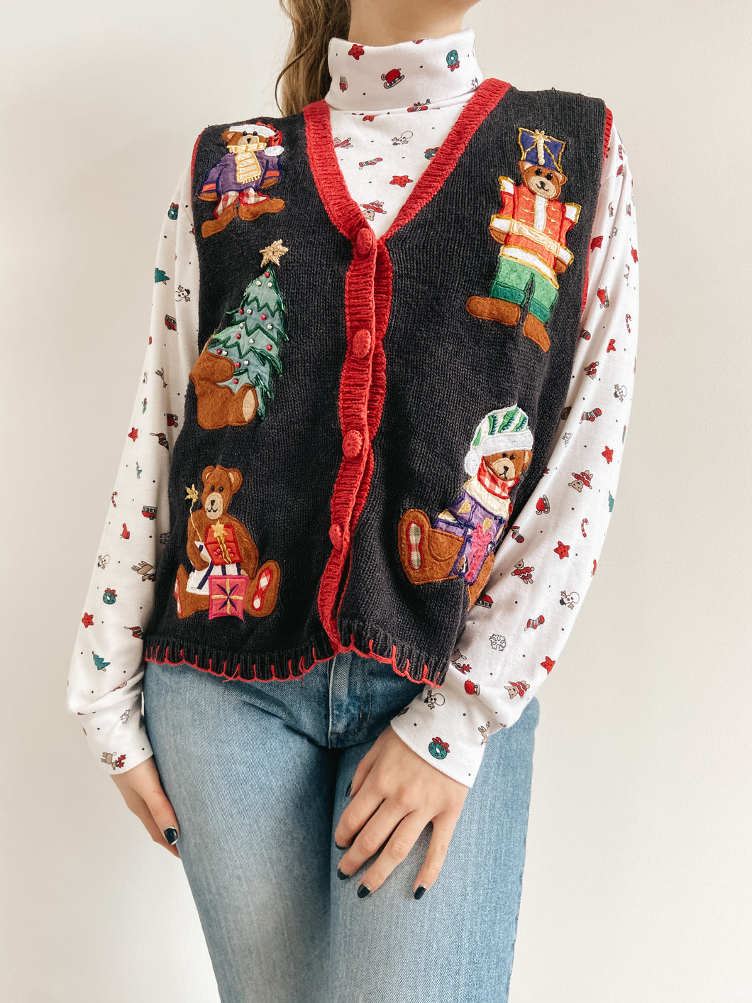 Vintage Christmas Teddy Sweater Vest