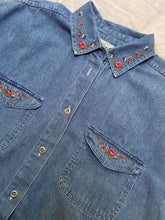 Load image into Gallery viewer, Denim Floral Button-Up Top
