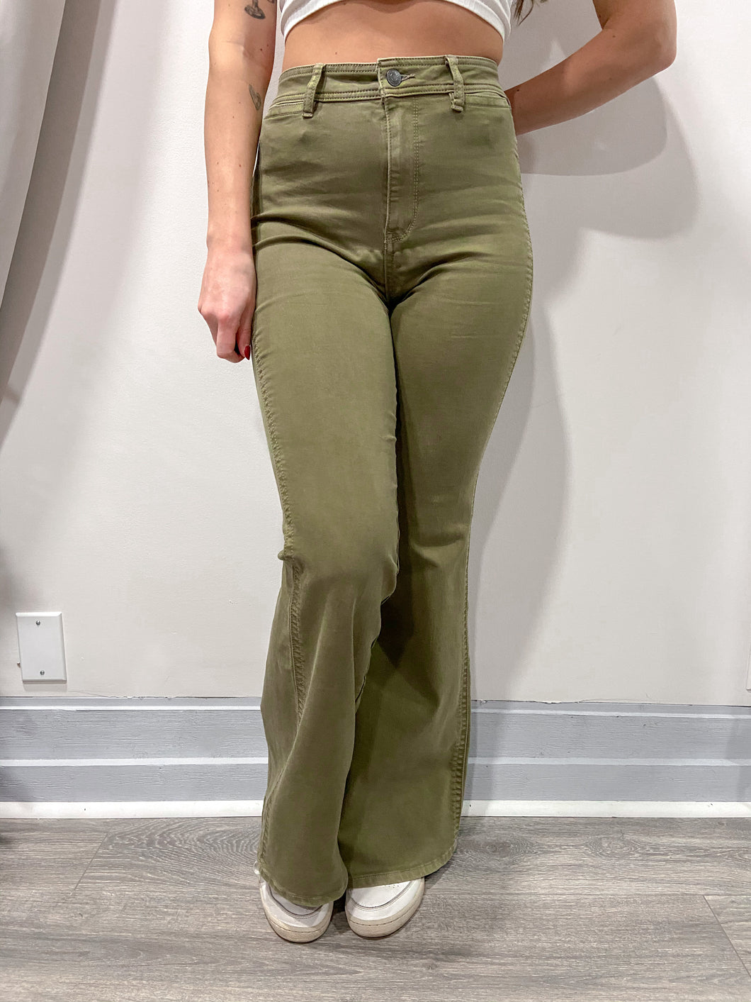 Free People Olive Flare Jeans