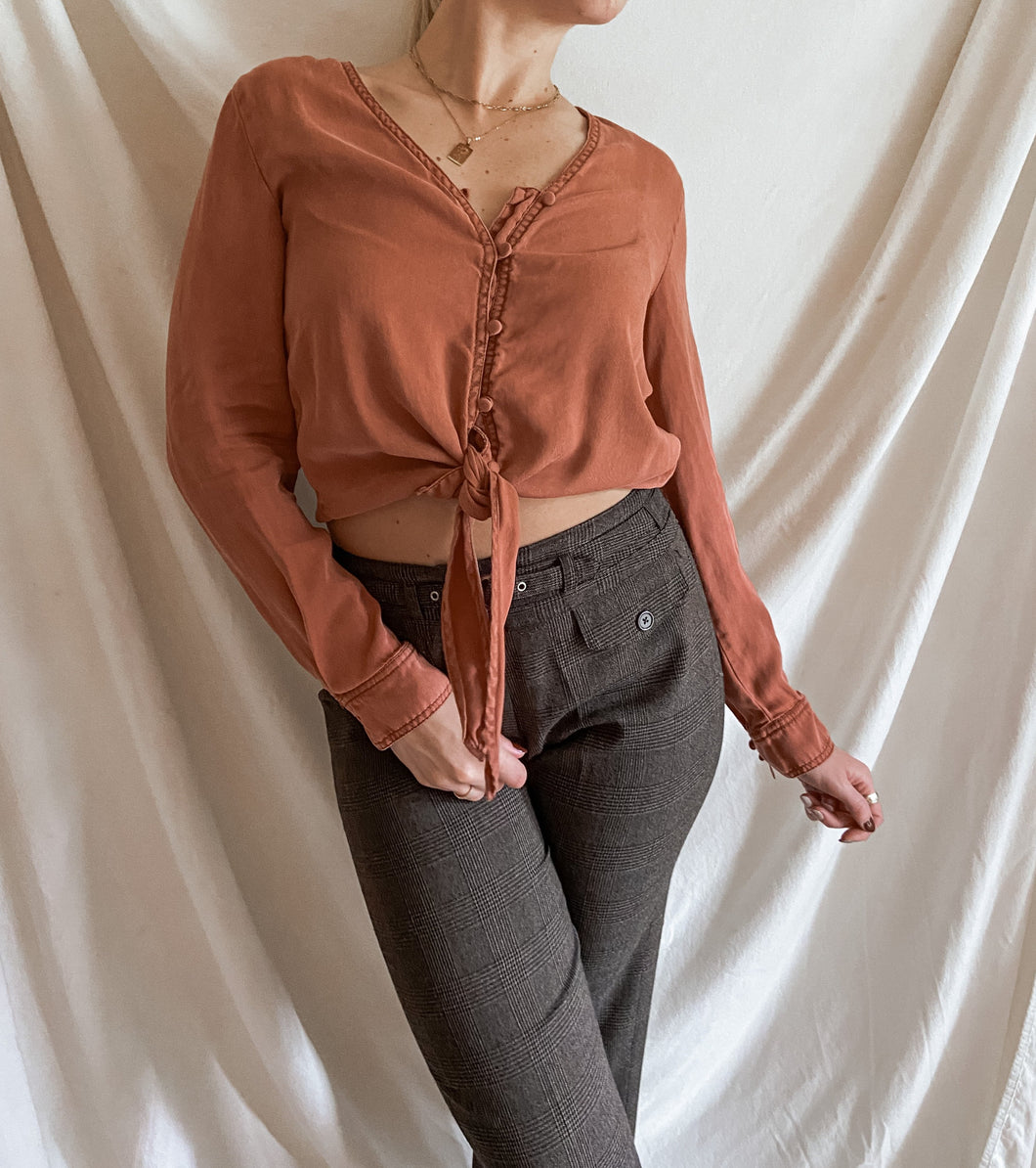 Terracotta Button-Up Blouse